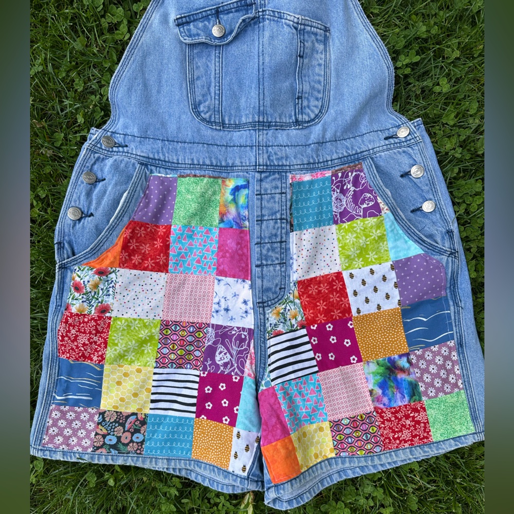 Handmade Upcycled Patchwork Denim Overalls - Picture 2 of 4